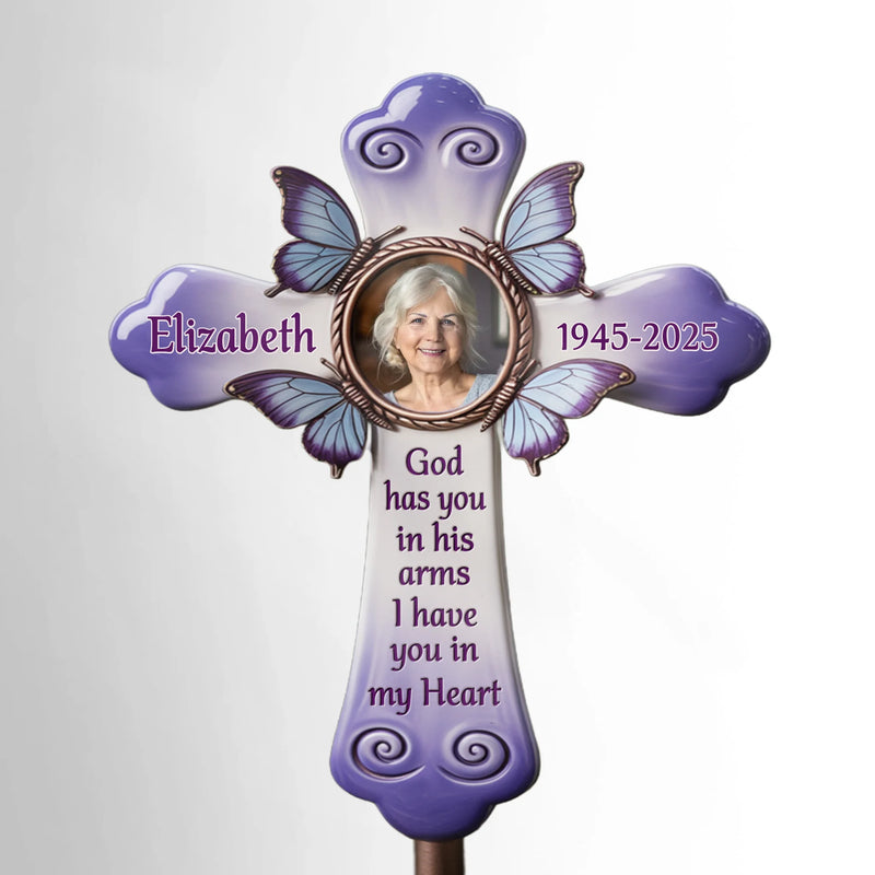 Custom Photo Butterfly Kisses From Heaven - Memorial Personalized Custom Stain Glass Style Acrylic Garden Stake - Sympathy Gift For Family Members