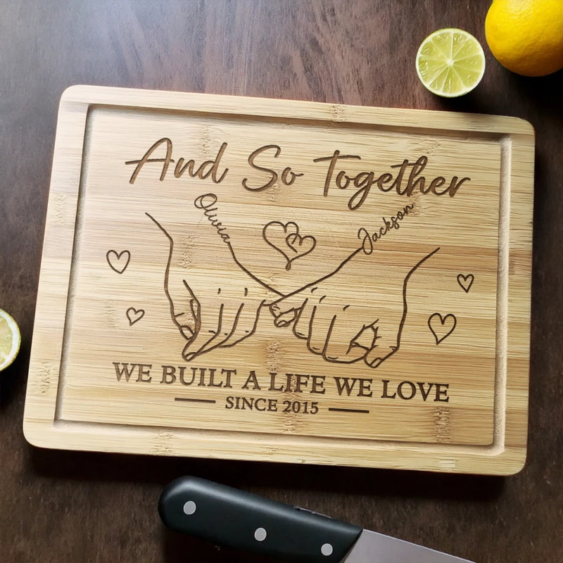 Whisking Through Life Together - Couple Personalized Custom Engraved Wooden Cutting Board - Gift For Couple, Husband, Wife