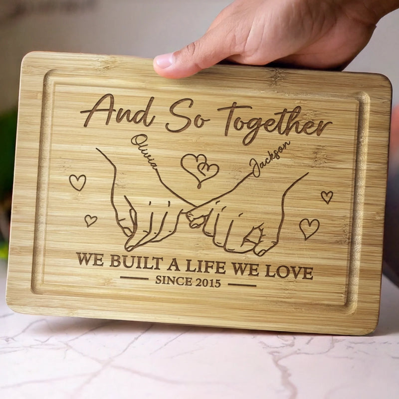 Whisking Through Life Together - Couple Personalized Custom Engraved Wooden Cutting Board - Gift For Couple, Husband, Wife