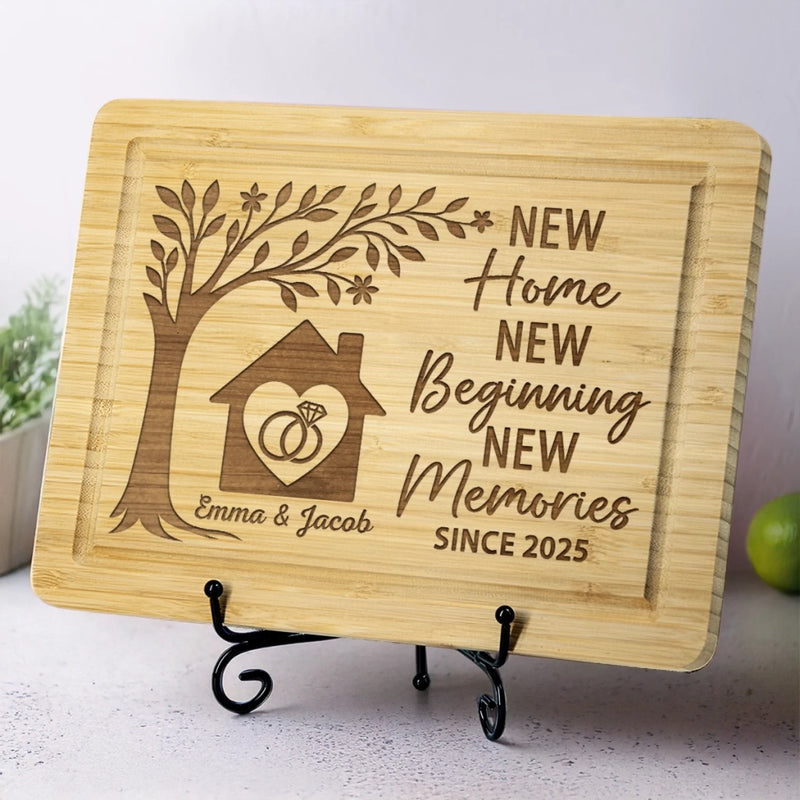 First Home, Best Memories - Couple Personalized Custom Engraved Wooden Cutting Board - Gift For Husband Wife, Anniversary