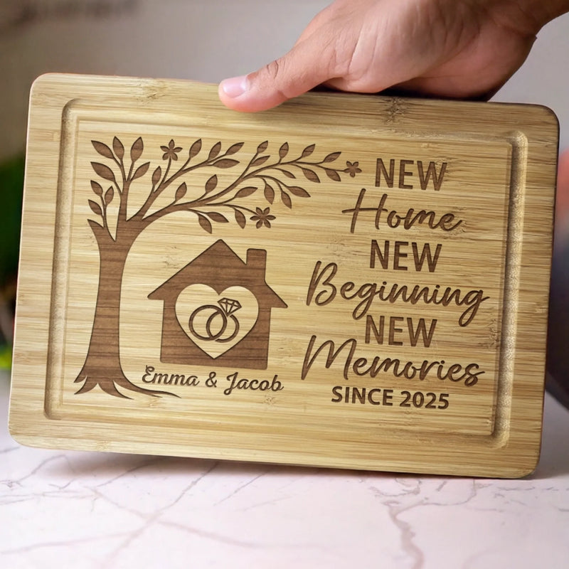 First Home, Best Memories - Couple Personalized Custom Engraved Wooden Cutting Board - Gift For Couple
