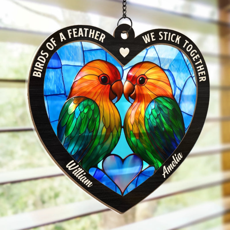 Lovebirds For Life - Couple Personalized Window Hanging Suncatcher Ornament - Gift For Husband Wife, Anniversary