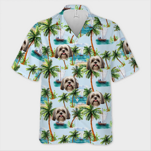 Chemise hawaïenne unisexe personnalisée avec photo et fourrure véritable en mode vacances - Cadeau idéal pour les vacances d'été, les propriétaires d'animaux et les amoureux des animaux