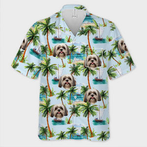 Chemise hawaïenne unisexe personnalisée avec photo et fourrure véritable en mode vacances - Cadeau idéal pour les vacances d'été, les propriétaires d'animaux et les amoureux des animaux