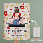 Our Love Comes With Positions - Couple Personalized Custom Linen Bedside Table Lamp - Gift For Couple