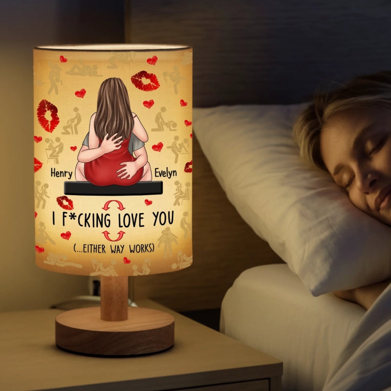 Our Love Comes With Positions - Couple Personalized Custom Linen Bedside Table Lamp - Gift For Couple