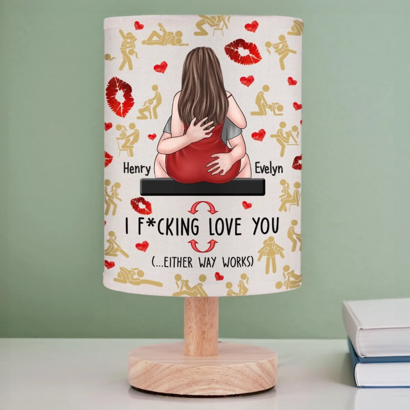 Our Love Comes With Positions - Couple Personalized Custom Linen Bedside Table Lamp - Gift For Couple