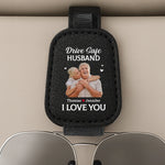 Custom Photo A Piece Of My Heart Rides With You - Couple Personalized Custom Leather Car Visor - Gift For Husband