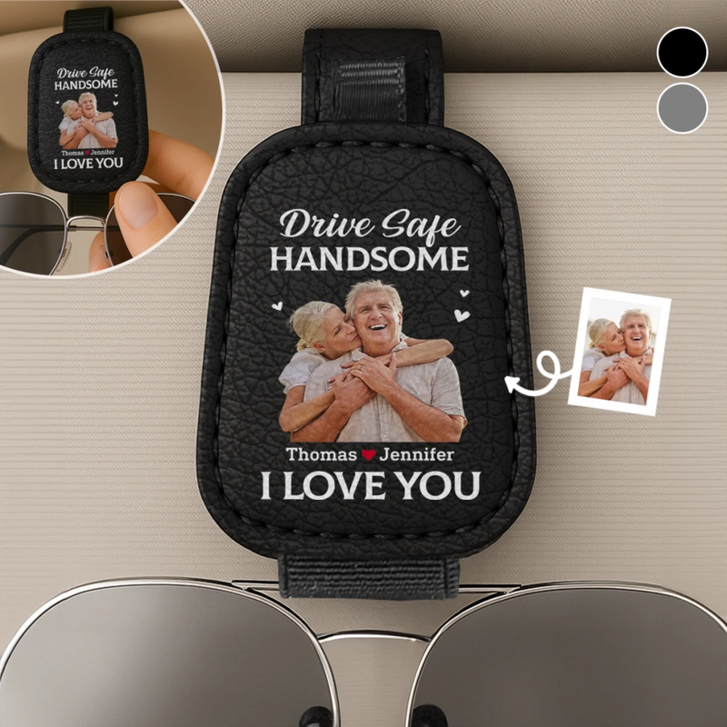 Custom Photo A Piece Of My Heart Rides With You - Couple Personalized Custom Leather Car Visor - Gift For Husband Wife, Anniversary
