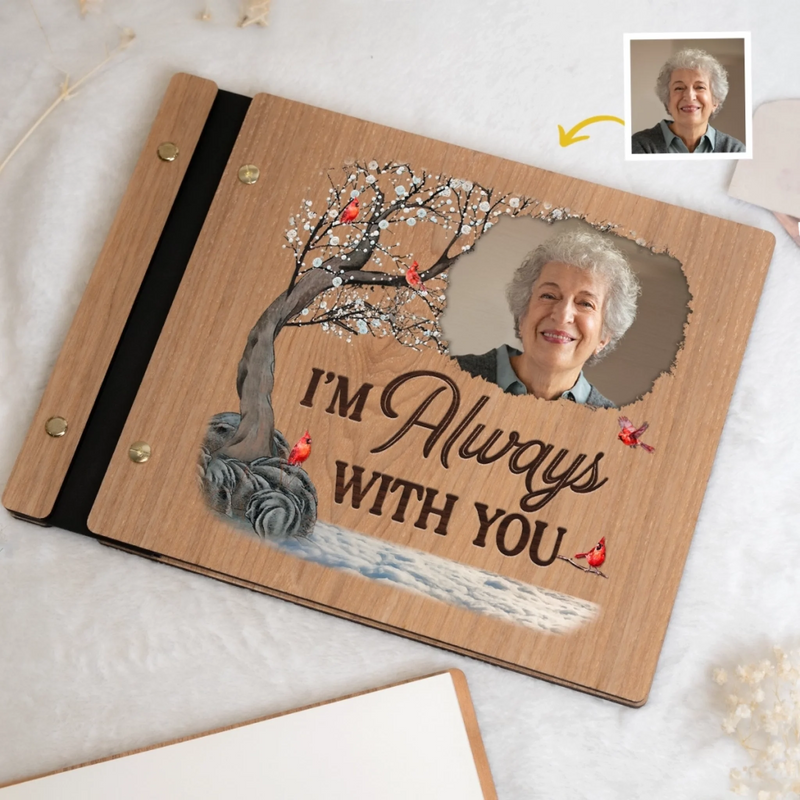 Custom Photo Time Passes, Love Remains - Memorial Personalized Custom Wooden Scrapbook - Sympathy Gift For Family Members