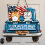 Cat Planning Escape With A Truck - Cat Personalized Custom Home Decor Wood Sign - House Warming Gift For Cat Lovers