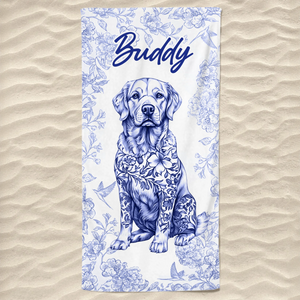 Bonjour Soleil - Serviette de plage personnalisée pour chien - Cadeau de vacances d'été, cadeau d'anniversaire pour les propriétaires d'animaux et les amoureux des animaux