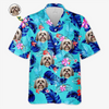 T-shirt hawaïen tropical unisexe personnalisé avec photo « Restez au frais avec mon équipe » pour chien et chat ! Cadeau idéal pour les vacances d'été, les propriétaires d'animaux et les amoureux des animaux.