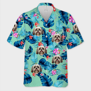 T-shirt hawaïen tropical unisexe personnalisé avec photo « Restez au frais avec mon équipe » pour chien et chat ! Cadeau idéal pour les vacances d'été, les propriétaires d'animaux et les amoureux des animaux.