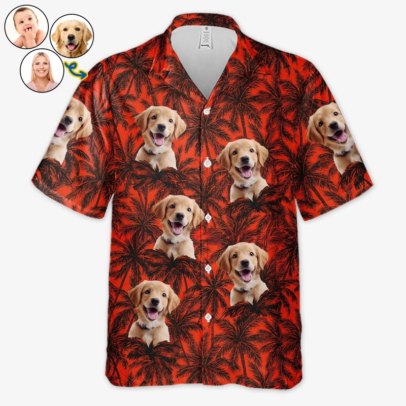 Custom Photo Paws And Palm Trees - Dog & Cat Personalized Custom Unisex Tropical Hawaiian Aloha Shirt - Summer Vacation Gift, Gift For Pet Owners, Pet Lovers