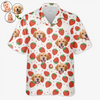 T-shirt hawaïen unisexe personnalisé avec photo de fraises et de sourires toute la journée pour chien et chat - Cadeau idéal pour les vacances d'été, les propriétaires d'animaux et les amoureux des animaux