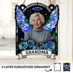 Custom Photo Heaven Gained A Piece Of My Heart - Memorial Personalized Window Hanging Suncatcher Ornament - Sympathy Gift For Grandma