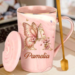 Beauty In The Little Things - Family Personalized Custom 14oz Marble Mug - Gift For Women