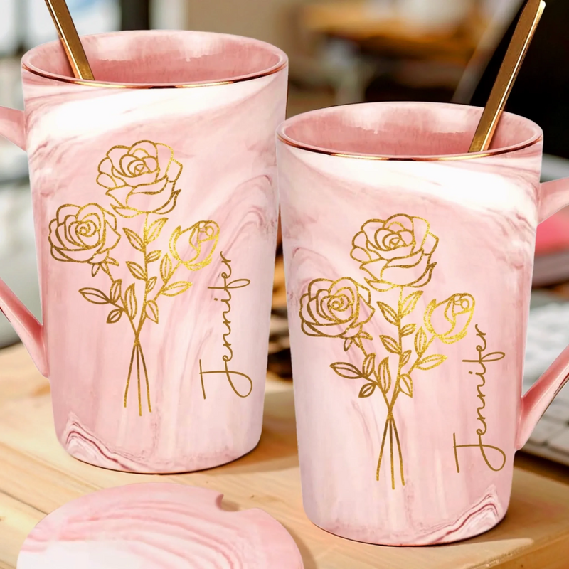 Whispering Flowers, Steady Soul - Family Personalized Custom 14oz Marble Mug - Gift For Yourself, Best Friends, Siblings, Family Members