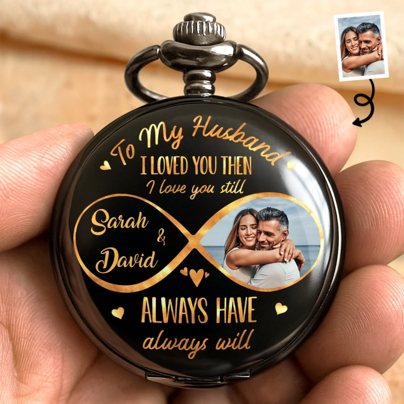 Custom Photo My Favorite Addiction - Couple Personalized Custom Pocket Watch - Gift For Husband Wife, Anniversary