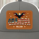 Built Like A Rock, Loves Like A Patriot - Family Personalized Custom Leather Patch Mesh Cap - 4th Of July, Gift For Dad, Grandpa