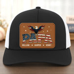 Built Like A Rock, Loves Like A Patriot - Family Personalized Custom Leather Patch Mesh Cap - 4th Of July, Gift For Dad, Grandpa