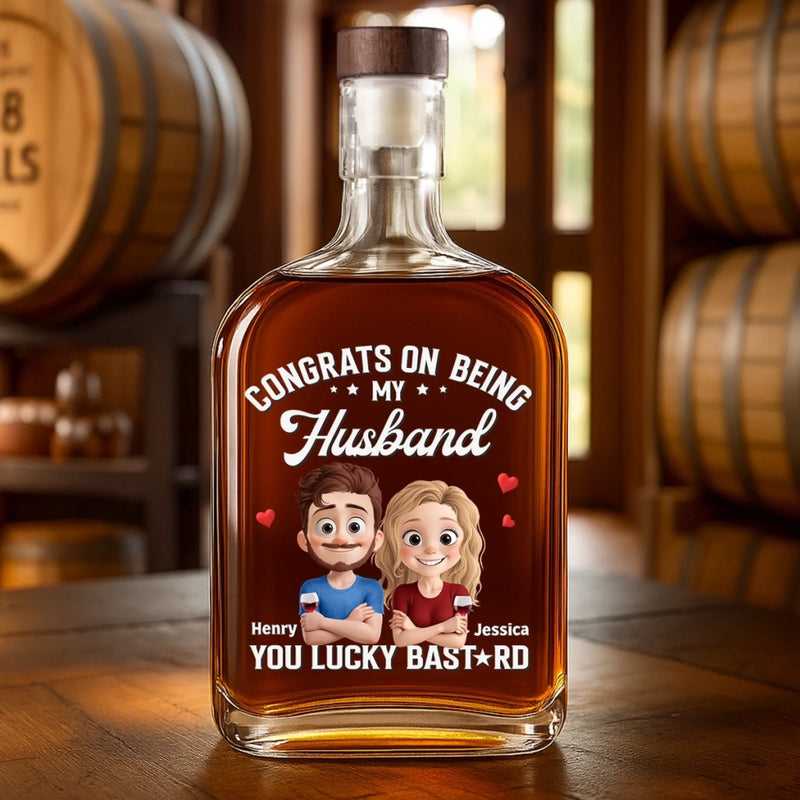 Love You More Each Day - Couple Personalized Custom Whiskey Bottle - Gift For Husband, Wife, Couple