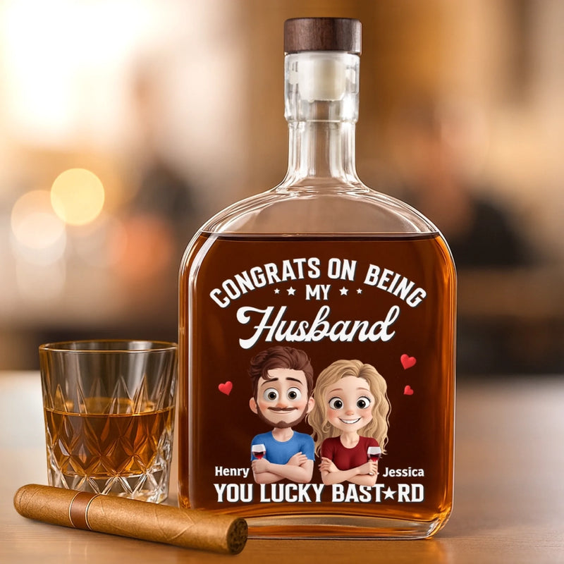 Love You More Each Day - Couple Personalized Custom Whiskey Bottle - Gift For Husband, Wife, Couple