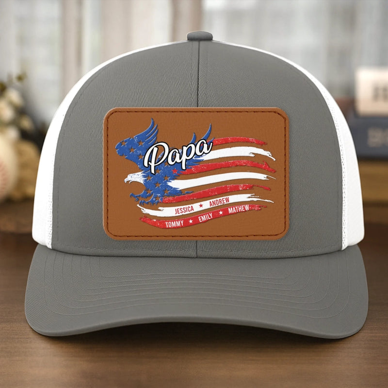 Born To Be Free - Family Personalized Custom Leather Patch Mesh Cap - 4th Of July, Gift For Dad, Grandpa