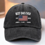 Dad Life Vibes - Family Personalized Custom Vintage Washed Denim Baseball Cap US - 4th Of July, Gift For Dad, Grandpa