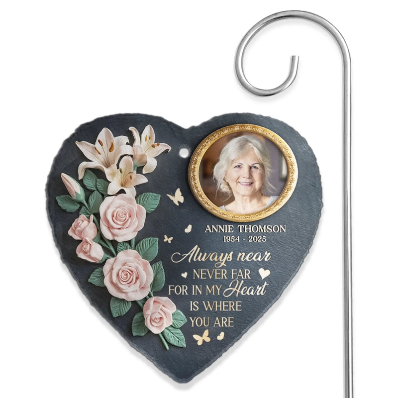 Custom Photo Gone But Not Forgotten - Memorial Personalized Memorial Garden Slate & Hook - Sympathy Gift For Family Members