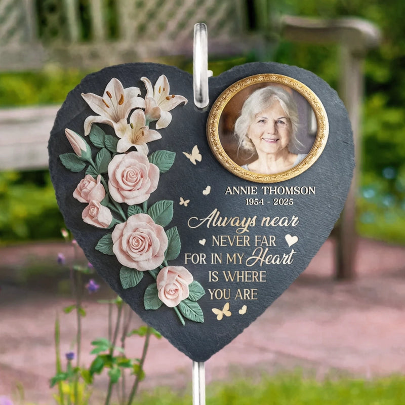 Custom Photo Gone But Not Forgotten - Memorial Personalized Memorial Garden Slate & Hook - Sympathy Gift For Family Members