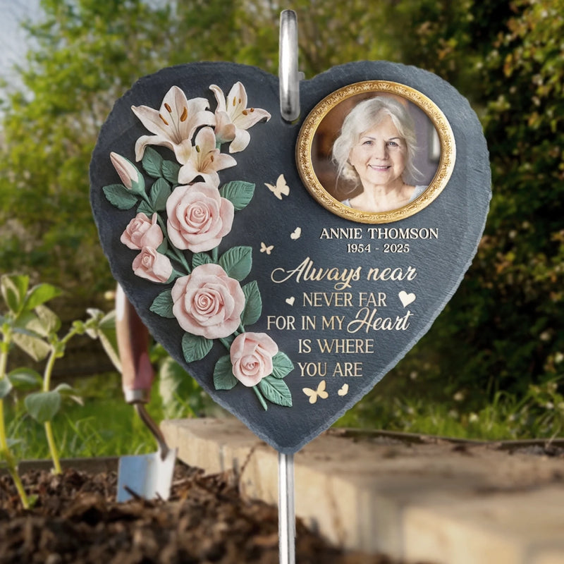 Custom Photo Gone But Not Forgotten - Memorial Personalized Memorial Garden Slate & Hook - Sympathy Gift For Family Members