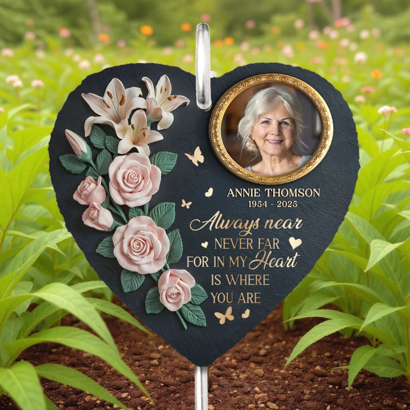 Custom Photo Gone But Not Forgotten - Memorial Personalized Memorial Garden Slate & Hook - Sympathy Gift For Family Members