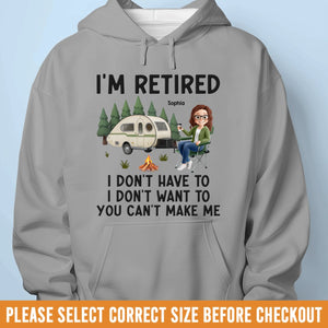 Je suis à la retraite - T-shirt unisexe personnalisé pour collègue, t-shirt premium, sweat à capuche - Appréciation, cadeau de retraite pour collègues, amis de travail, collègues, amateurs de camping