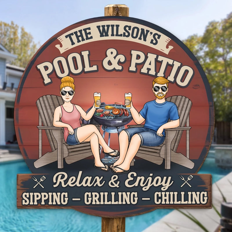 Cold Drinks, Hot Grill - Couple Personalized Custom Home Decor Wood Sign - Gift For Husband Wife, Anniversary