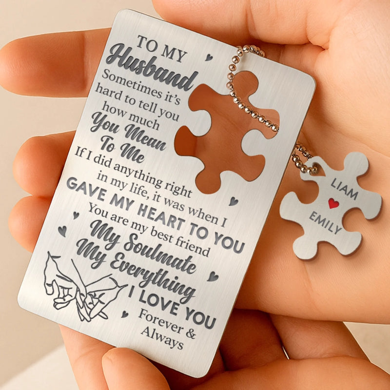 Home Is Wherever I’m With You - Couple Personalized Custom Metal Wallet Card With Charm - Gift For Husband Wife, Anniversary