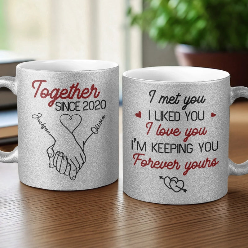 My Heart Clicks With Yours - Couple Personalized Custom Metallic Mug - Gift For Husband Wife, Anniversary