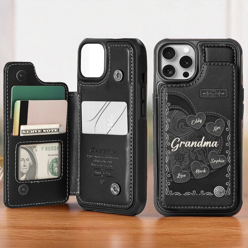 Custom Leather Flip Wallet Phone Case - Personalized Birthday Gifts For Mom, Grandma - Keep Loved Ones Close Always