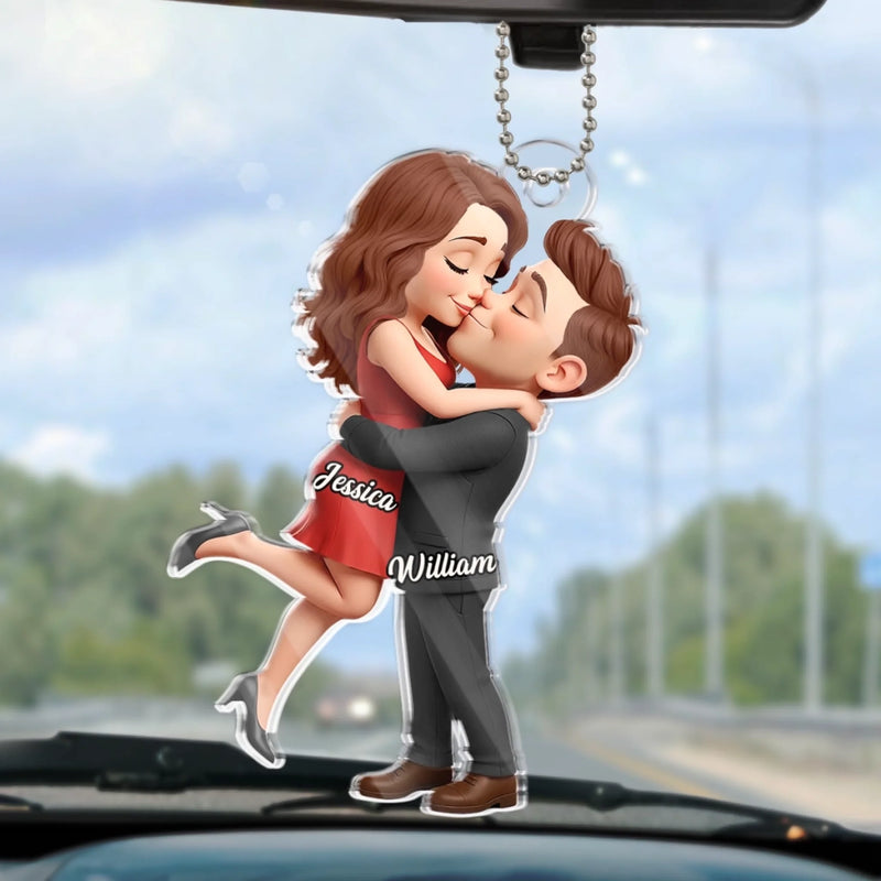 Custom Acrylic Car Ornament - Personalized Anniversary Wedding Gifts For Husband And Wife, Him And Her - Sealed With A Kiss