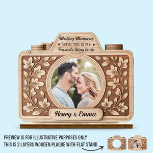 Plaque photo personnalisée en bois à 2 couches - Cadeaux d'anniversaire de mariage personnalisés pour mari et femme, lui et elle - Notre histoire d'amour est ma préférée