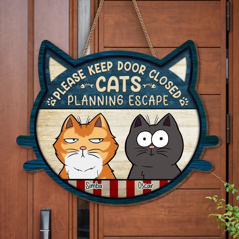 Custom Home Decor Wood Sign - Personalized Birthday Gifts For Cat Lovers, Cat Mom And Dad - Please Keep Door Closed