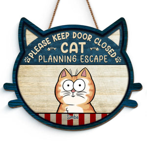 Panneau en bois personnalisé pour décoration d'intérieur - Cadeaux d'anniversaire personnalisés pour les amoureux des chats, maman et papa chats - Veuillez garder la porte fermée