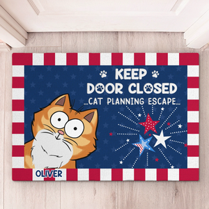 Tapis décoratif personnalisé pour la maison - Cadeaux personnalisés du 4 juillet pour les amoureux des chats, maman et papa chats - Attention, quelqu'un prévoit de s'échapper