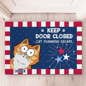 Tapis décoratif personnalisé pour la maison - Cadeaux personnalisés du 4 juillet pour les amoureux des chats, maman et papa chats - Attention, quelqu'un prévoit de s'échapper