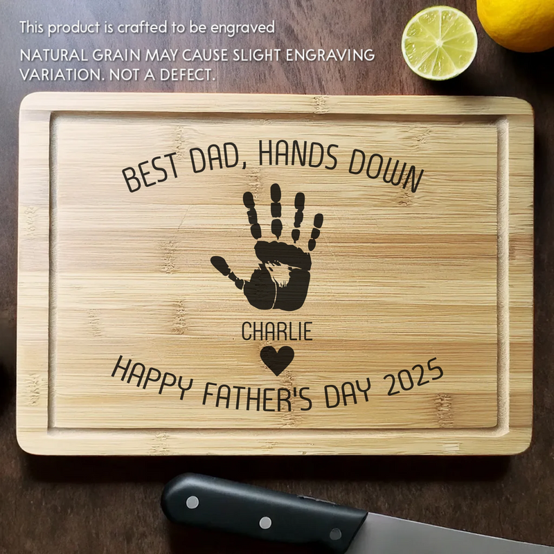 Best Dad, Hands Down - Family Personalized Custom Engraved Wooden Cutting Board - Father's Day, Gift For Dad, Grandpa