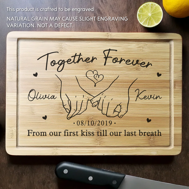 Made With Love, Served With Laughter - Couple Personalized Custom Engraved Wooden Cutting Board - Gift For Couple