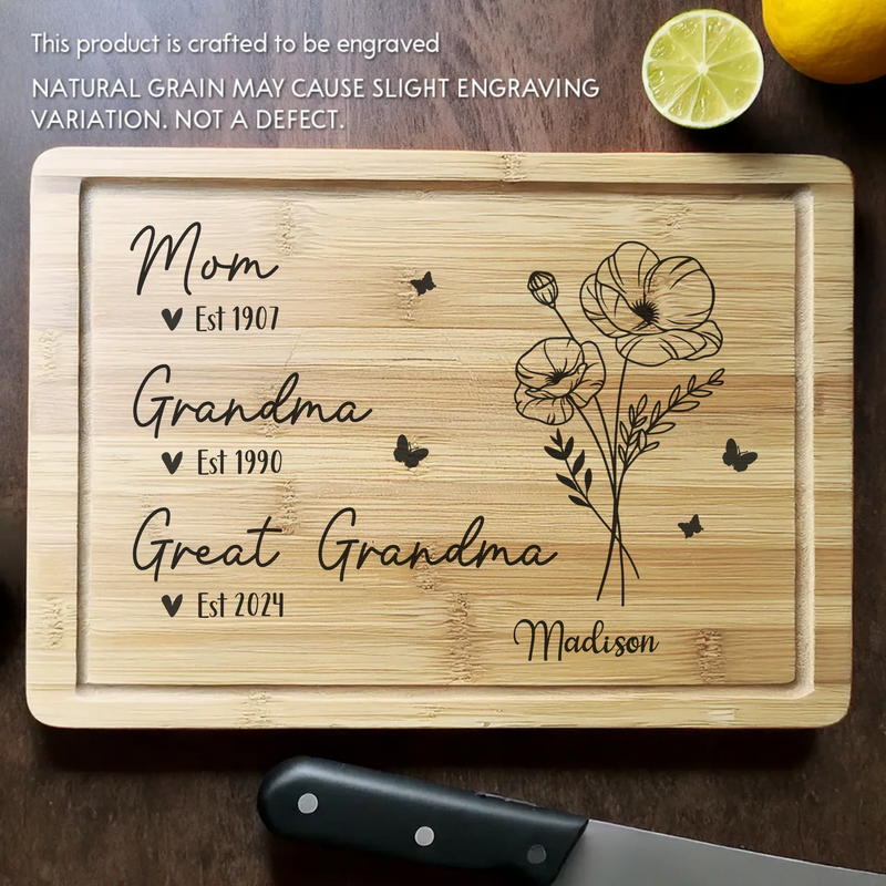 From Mom To Grandma, A Journey Of Love - Family Personalized Custom Engraved Wooden Cutting Board - Mother's Day, Gift For Mom, Grandma, Great-Grandma
