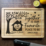 First Home, Best Memories - Couple Personalized Custom Engraved Wooden Cutting Board - Gift For Couple