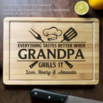 Everything Tastes Better When Grandpa Grills It - Family Personalized Custom Engraved Wooden Cutting Board - Father's Day, Gift For Grandpa, Dad